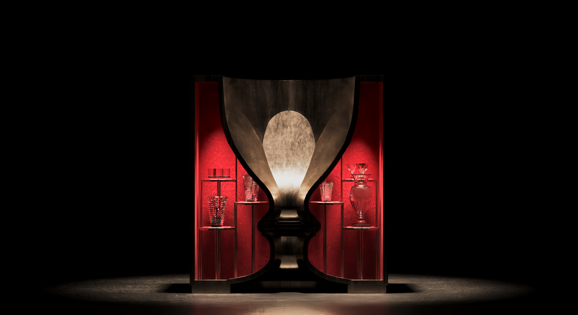Front view of the Baccarat mould and crystal pieces