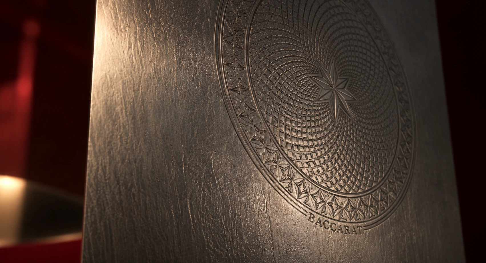 Baccarat rosette engraved in the metal, detail