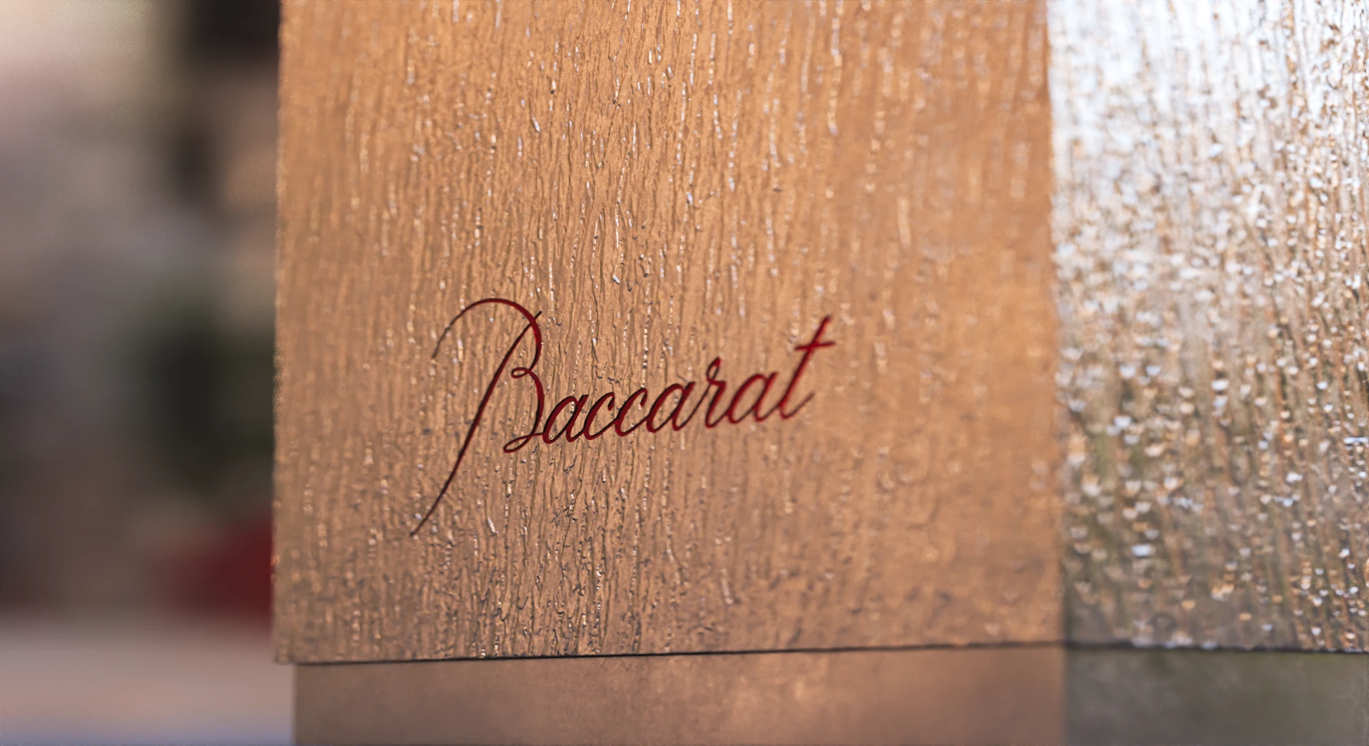Baccarat signature engraved in the material