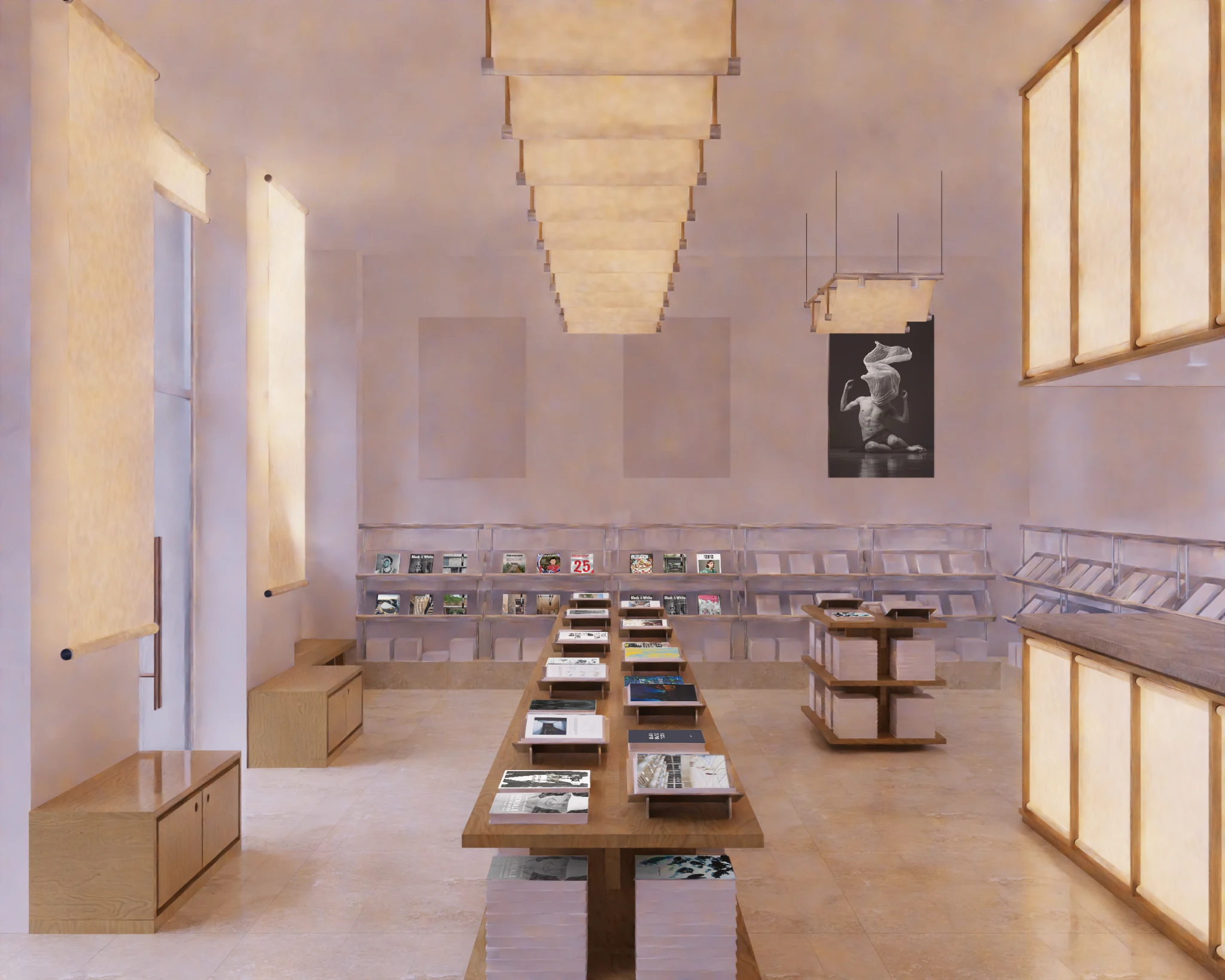 Paper Glow bookstore interior for Steidl