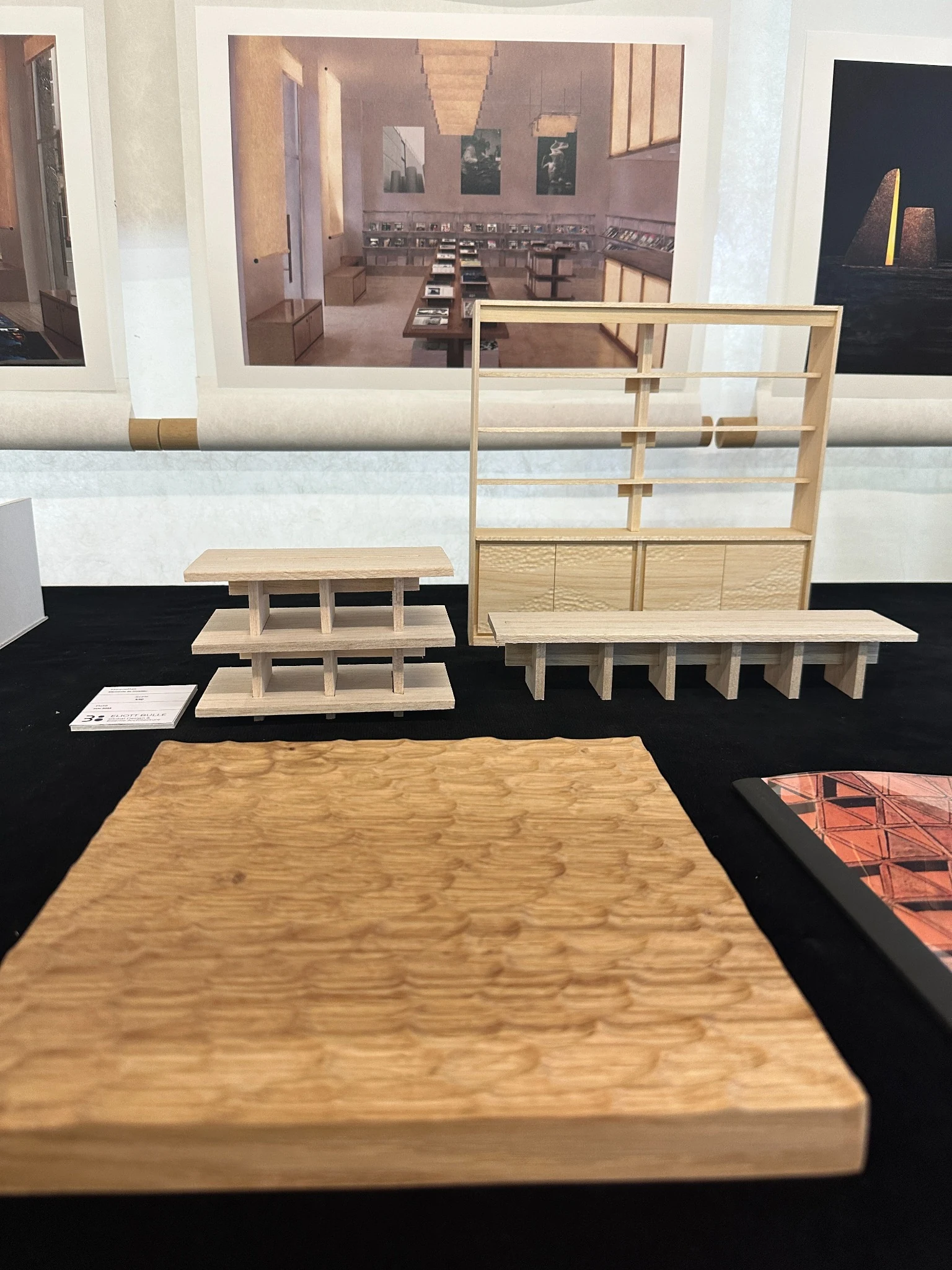 Physical models of Paper Glow furniture and material samples